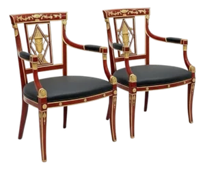 Neo-Classical Carved and Painted Arm Chairs Att. To David Michel - Pair