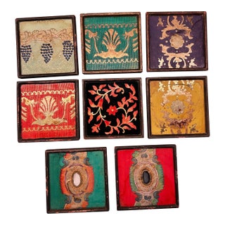1920s Set of 8 Framed Verre Eglomise Italian Plaques or Coasters With Venetian Designs For Sale