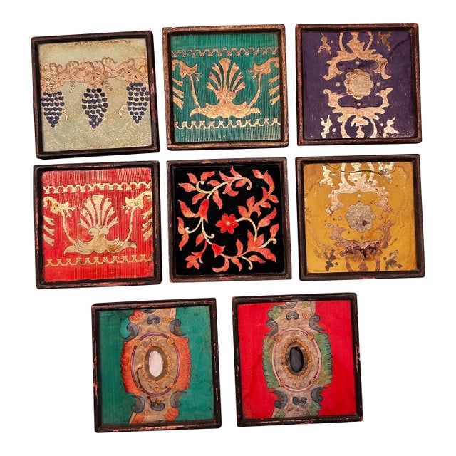 1920s Set of 8 Framed Verre Eglomise Italian Plaques or Coasters With Venetian Designs For Sale