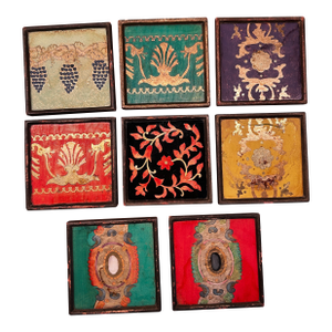 1920s Set of 8 Framed Verre Eglomise Italian Plaques or Coasters With Venetian Designs