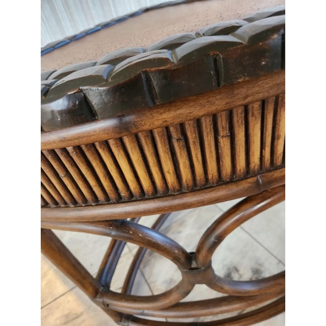 Brown 1970s French Side Table Faux Ostrich Leather Bamboo Wood For Sale - Image 8 of 13