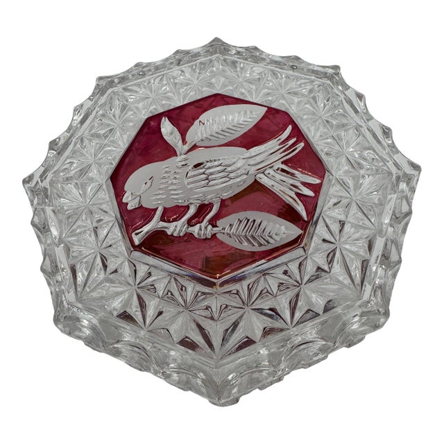 Byrdes Collection Octagon 4" Trinket Box by Hofbauer 24% Lead Crystal For Sale