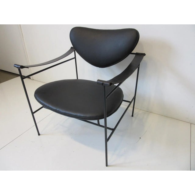 Metal Tony Paul Styled Wrought Iron & Leather Strap Arm Lounge Chair For Sale - Image 7 of 13