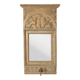 19th Century Swedish Neoclassical Painted Mirror With Sphinx Crest and Candle Sconce For Sale