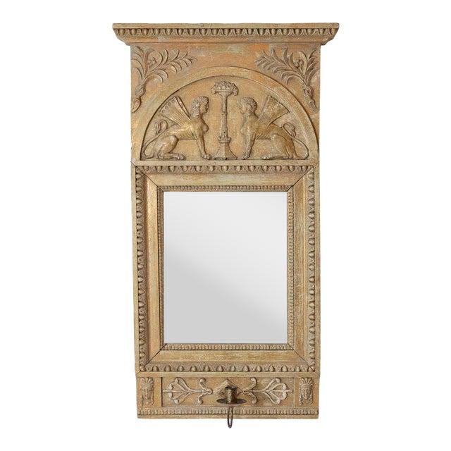 19th Century Swedish Neoclassical Painted Mirror With Sphinx Crest and Candle Sconce For Sale