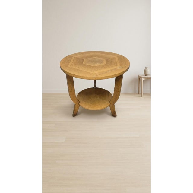 20th Century Vintage Round Wooden Coffee Table with Lower Shelf, 1940s For Sale - Image 9 of 13