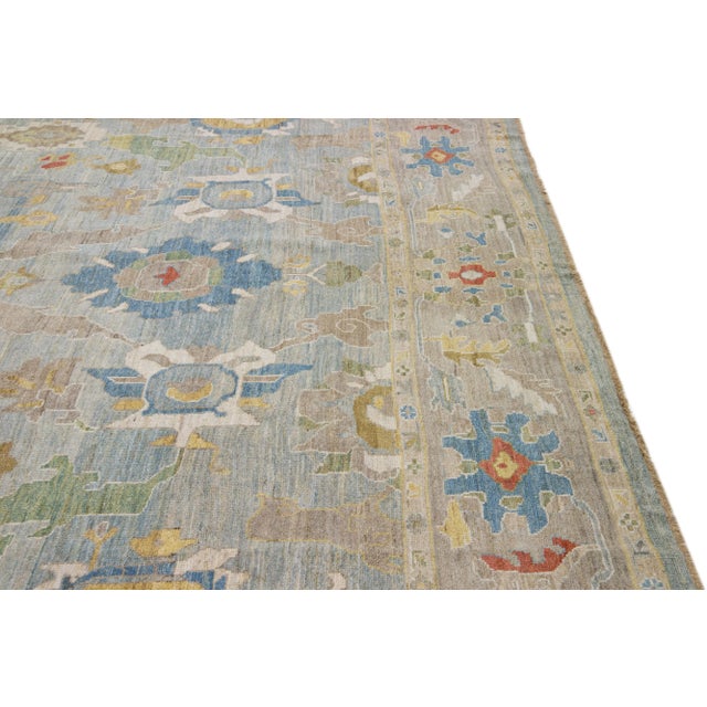 Mid 20th Century Modern Persian Sultanabad Blue Handmade Floral Wool Rug For Sale In New York - Image 6 of 11
