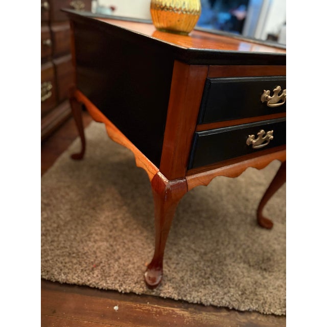 1960s Refinished Queen Anne Style Side Table Featuring Painted Black Drawers and Gold Hardware. For Sale In Greensboro - Image 6 of 12