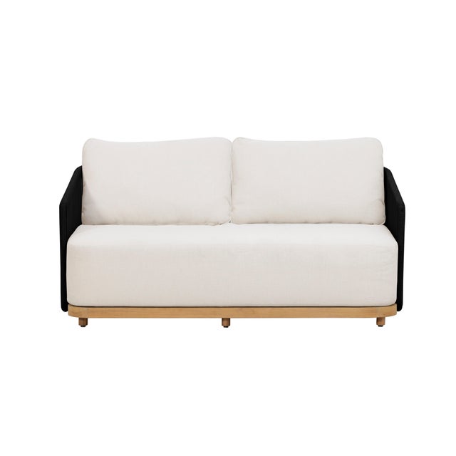 Alpine Teak Wood Outdoor Loveseat With Black Rope Design For Sale - Image 11 of 11