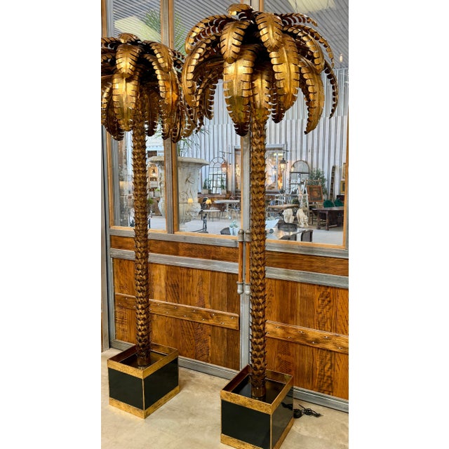 Monumental Pair of Maison Jansen Gilt Metal Palm Tree Floor Lamps For Sale - Image 16 of 16