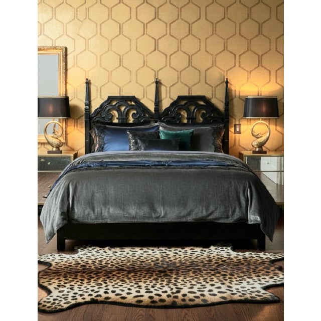 Vintage Black Gloss Hollywood Regency Dorothy Draper Pagoda Style King Headboard For Sale - Image 9 of 9