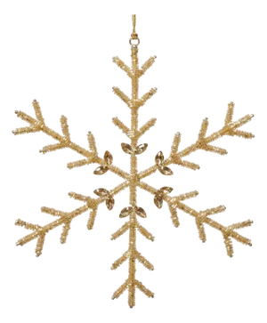 Golden Beaded Snowflake Ornaments, Set of 12, 10"