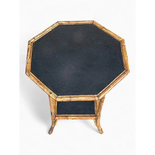 Vintage Coastal Bamboo Octagonal End Table With Black Inset Shelves For Sale - Image 13 of 18