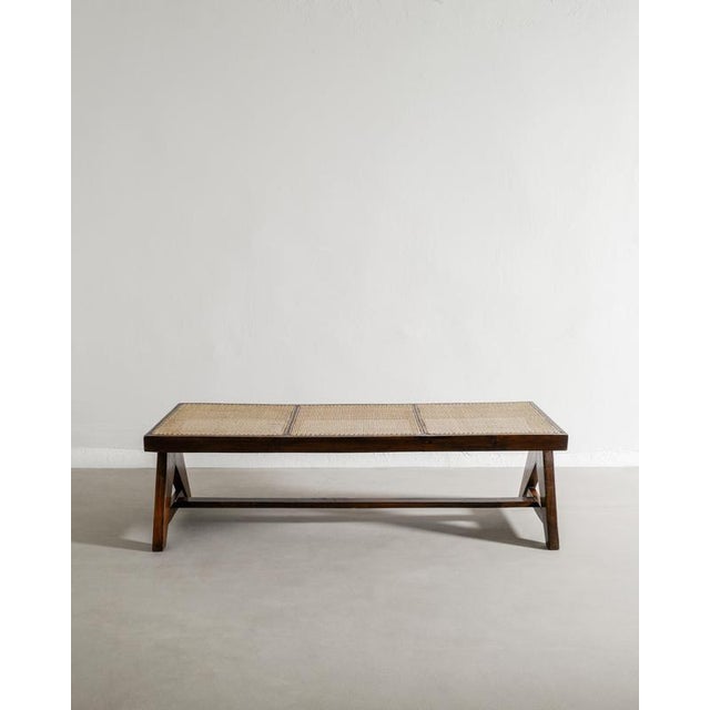 Wood French Mid-Century Wooden Teak & Rattan Bench by Pierre Jeanneret, 1950s For Sale - Image 7 of 7