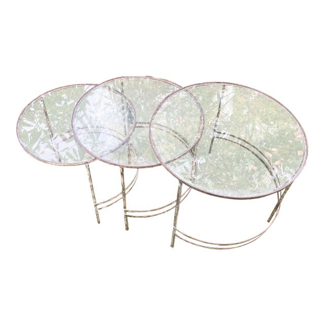 Set of 3 Art Deco Round Outdoor Nesting Tables For Sale