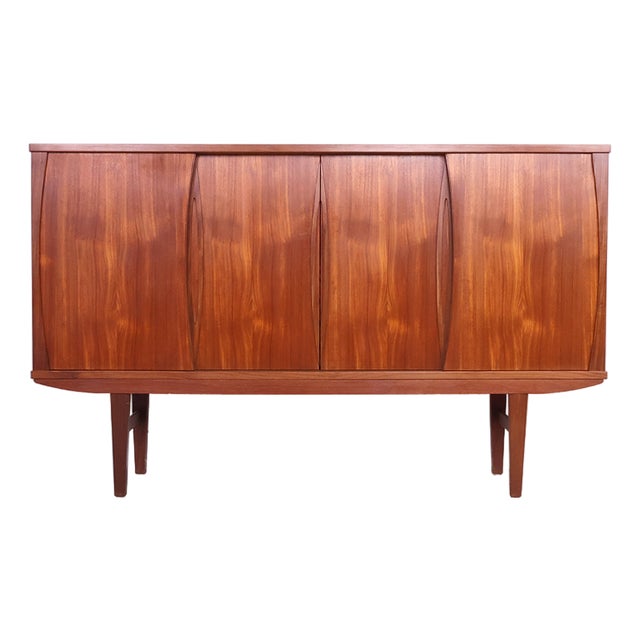 Vintage Teak Highboard or High Sideboard with 4 Sliding Doors, 1960s For Sale
