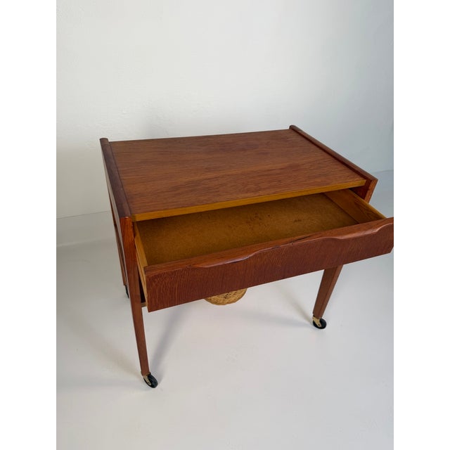Mid-Century Modern Mid-Century Modern Danish Teak Side Table with Woven Basket, Denmark, 1960s For Sale - Image 3 of 8