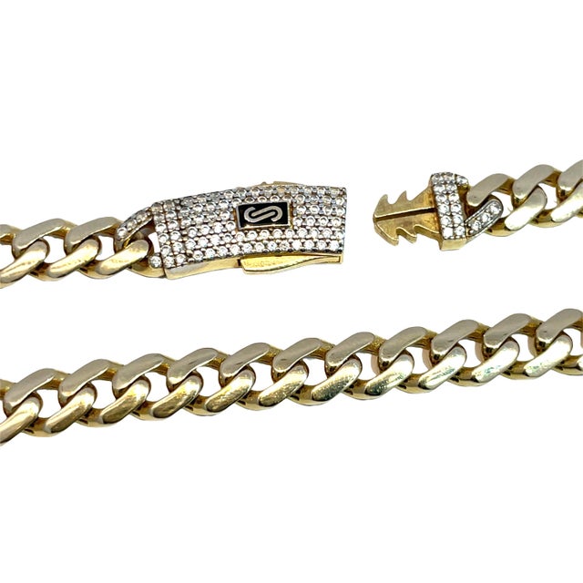 14k Yellow Gold Cuban Monaco Chain Necklace With Diamond Clasp For Sale - Image 4 of 4