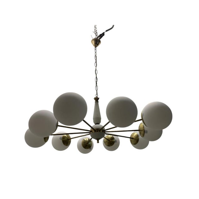 Sputnik 10-Light Chandelier in Opaline Glass and Brass, 1960s For Sale - Image 13 of 13