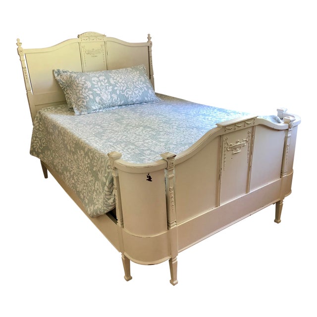 Antique French Provincial Carved Off-White Wood Full Bed Frame | Chairish