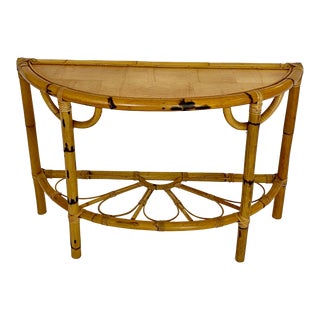 Vintage Burnt Bamboo Demilune Table For Sale
