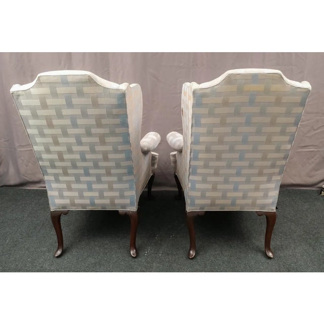 Hickory Chair Furniture Company 1980s Pair of Hickory Wing Back Chairs in Pastel Check Weave Fabric For Sale - Image 4 of 10