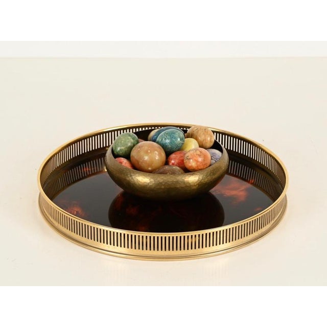 Gold Round Tray in 24k Gold-Plated Brass and Tortoiseshell Acrylic Glass from Dior, Italy, 1970s For Sale - Image 8 of 13