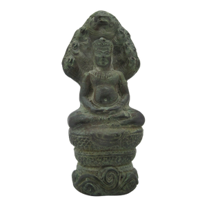 Khmer Antique Bronze Buddha With Naga Bayon Style Buddhist Figurine Statue