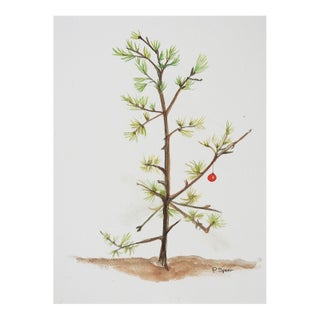 Early 21st Century Sparse Christmas Tree Watercolor Painting For Sale
