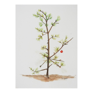 Early 21st Century Sparse Christmas Tree Watercolor Painting