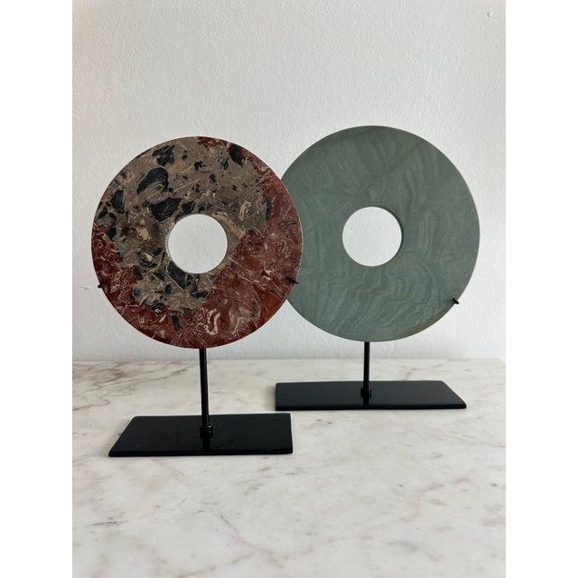 Stone Marble Disc Sculpture on Stand For Sale - Image 7 of 7