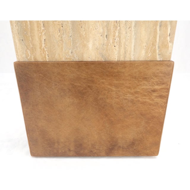 Travertine Leather Single Pedestal Glass Top Mid century Modern Rectangle Table For Sale - Image 12 of 12