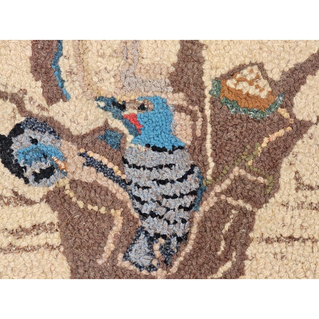Textile Vintage American Hand Hooked Rug, Wool & Cotton, Birds in a Tree Nest Design, 1x2 For Sale - Image 7 of 13