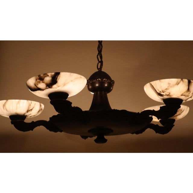 Art Deco Alabaster Chandelier with Floral Decorations, 1930s For Sale - Image 15 of 18