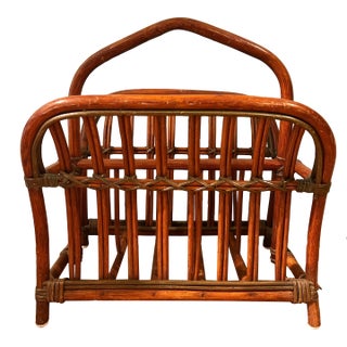Vintage Rattan Magazine Rack For Sale