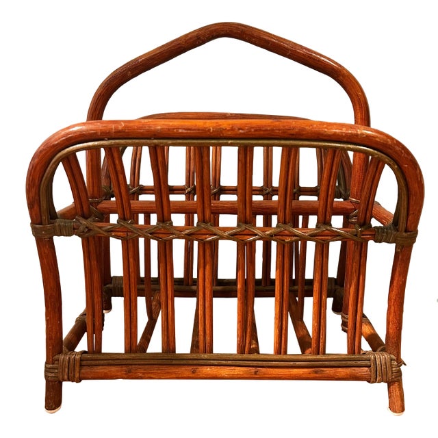 Vintage Rattan Magazine Rack For Sale