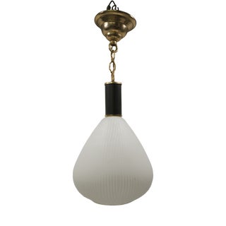 Mid-Century Pendant Light in Brass and Zebra-Striped Glass, 1950s For Sale