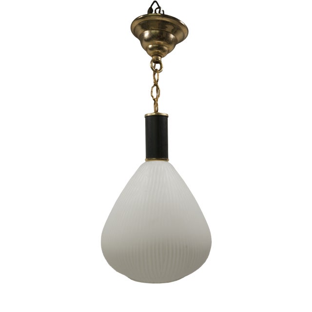 Mid-Century Pendant Light in Brass and Zebra-Striped Glass, 1950s For Sale