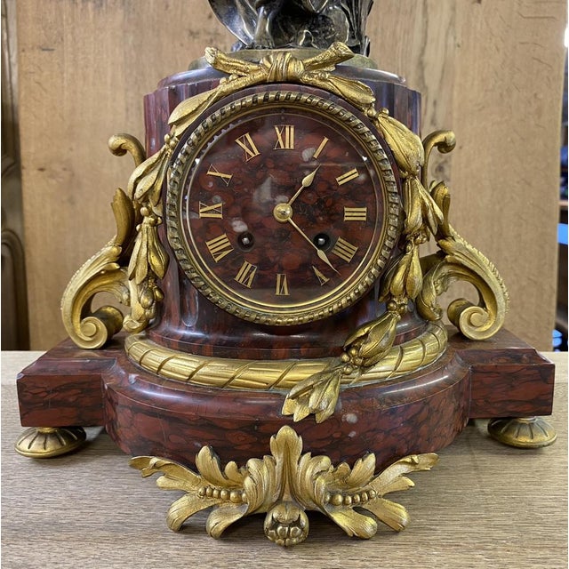 Antique French Marble Mantle Clock For Sale - Image 3 of 18