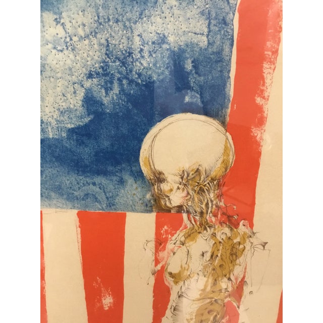 1970s Vintage Surrealistic Lithograph “Flag & Skeleton” by H. Truss For Sale In Providence - Image 6 of 13