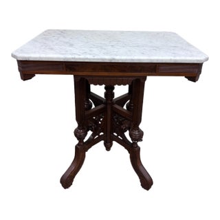 Antique Victorian Eastlake Renaissance Revival Marble Walnut Center Parlor Table For Sale