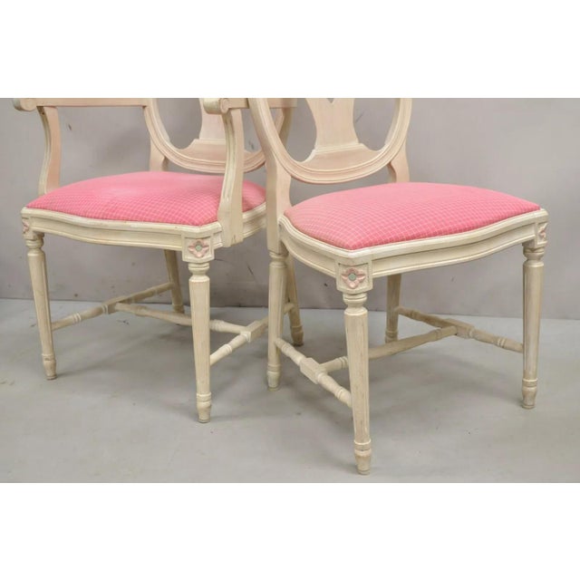 Late 20th Century Vintage French Country Gustavian Cerused Pink Rose Dining Chairs - Set of 8 For Sale - Image 5 of 12