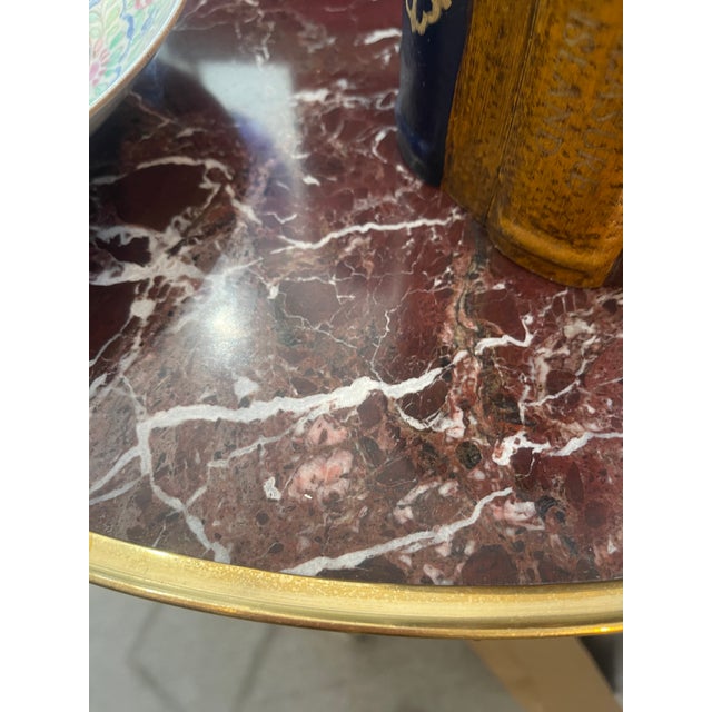 Neoclassical Style White & Gold Guéridon Accent Table – Light Brown Marble For Sale In West Palm - Image 6 of 14