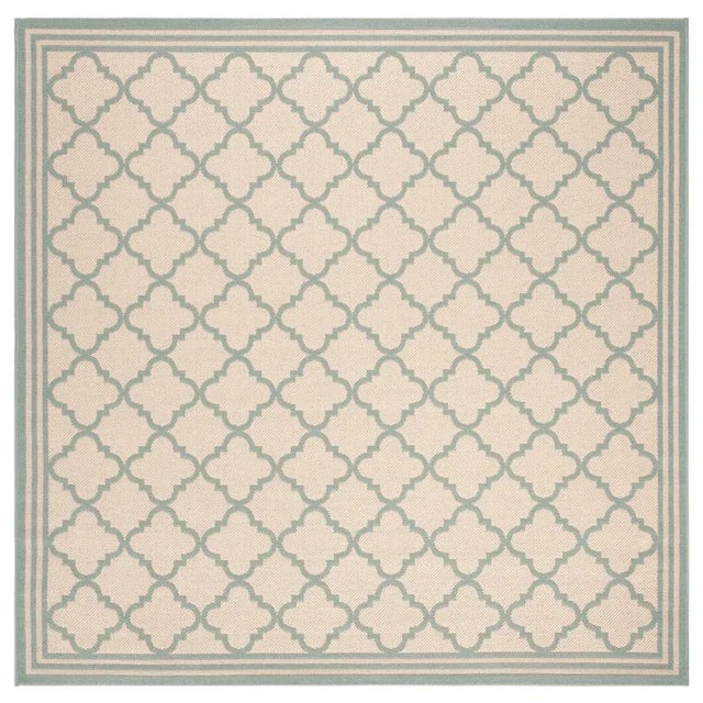 Sea Cottage Indoor Outdoor Rug Cream & Aqua 6'7" Square For Sale - Image 4 of 4