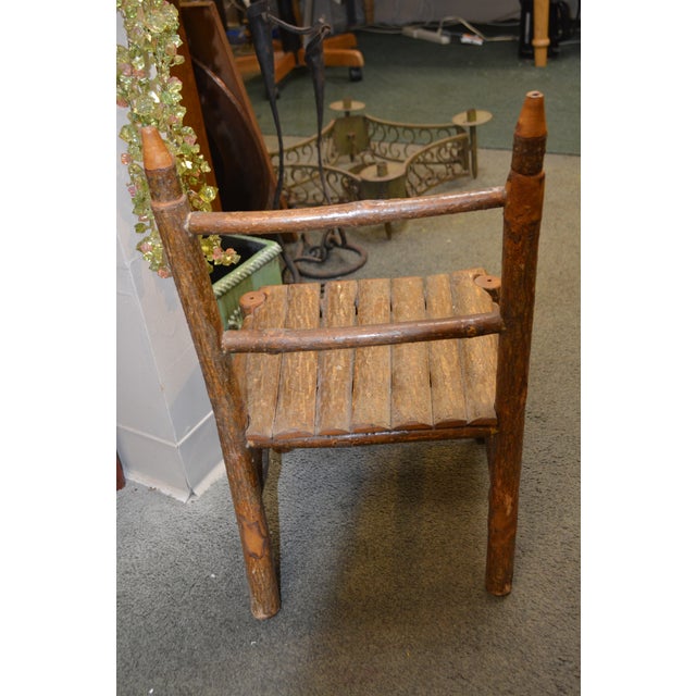 Wood Vintage Folk Art Handcrafted Children's Wooden Log Chair - Va Artist - Signed 1984 For Sale - Image 7 of 13