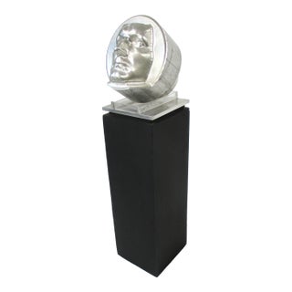 Cast Aluminum Mid Century Face Sculpture Signed Sp 1967 For Sale