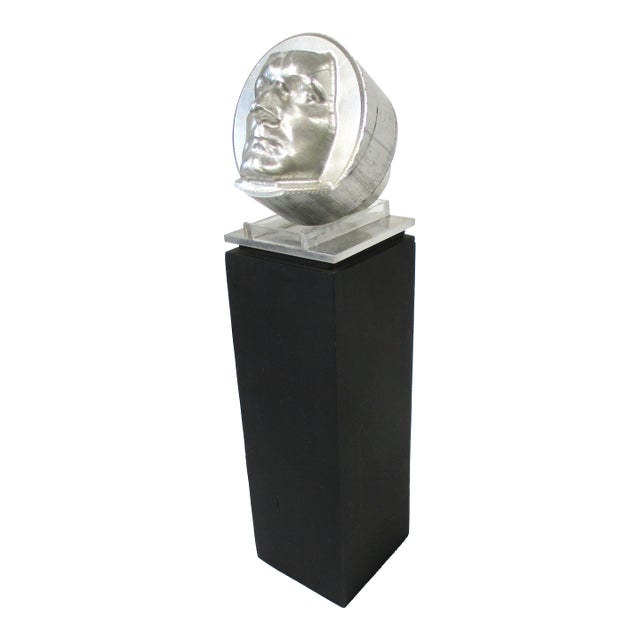 Cast Aluminum Mid Century Face Sculpture Signed Sp 1967 For Sale
