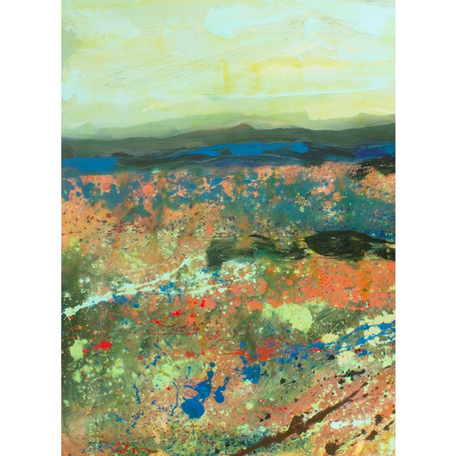 A 1980s signed abstract acrylic landscape painting by the American artist Harry Hilson (1935-2004). This abstracted...