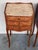 Antique French Louis XVI style pair of nightstands topped with a white marble, cabriole legs. Three dovetailed small...
