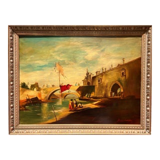 Araldo Ariano Italian Artist Large Oil Painting 1969 Historical Genre Scene For Sale